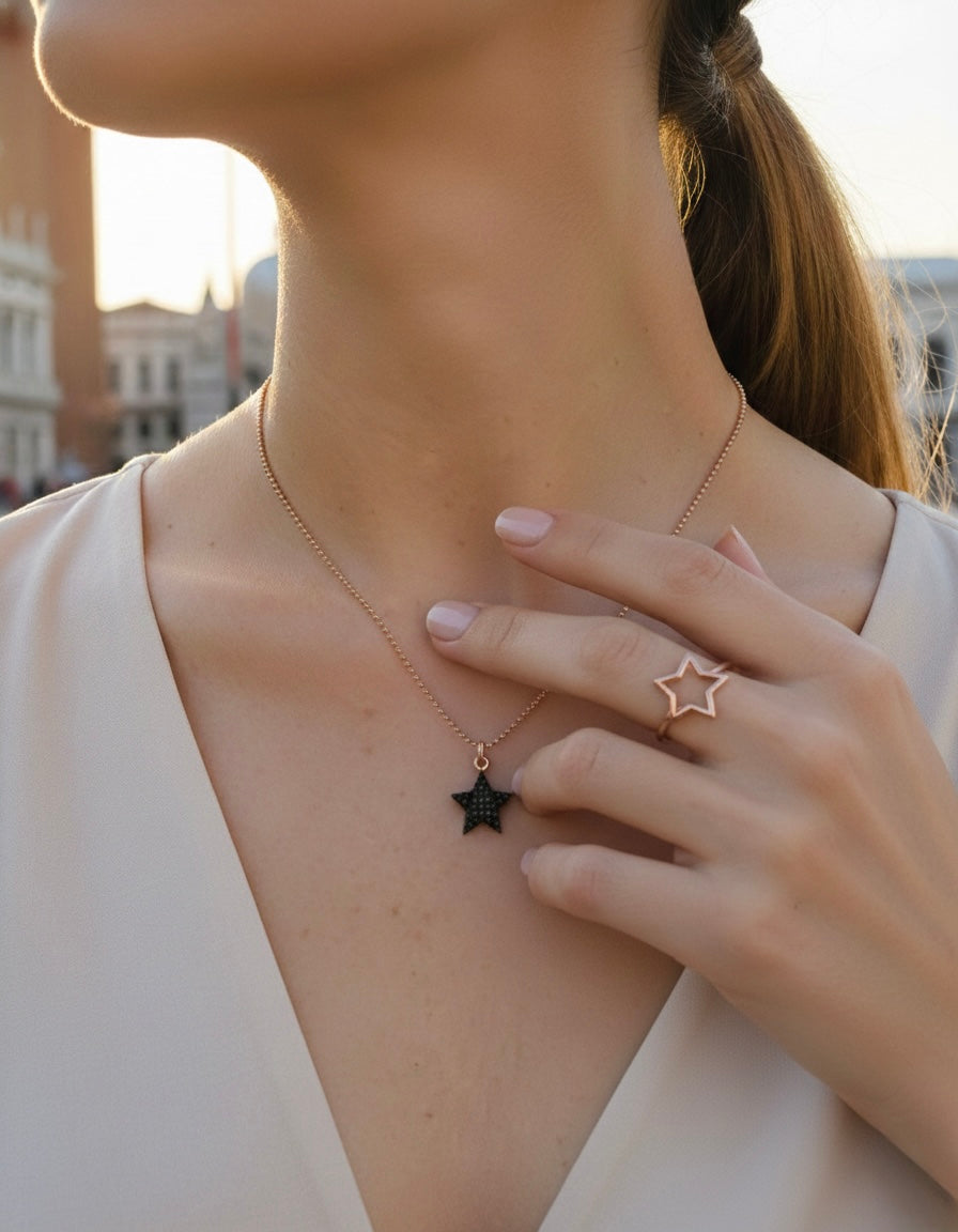 ANELLO BLACK STAR arg.925 oro rosa