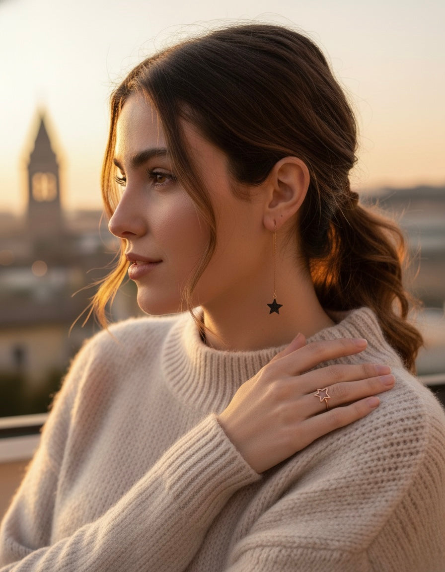 ORECCHINI SALISCENDI BLACK STAR -arg.925 oro rosa