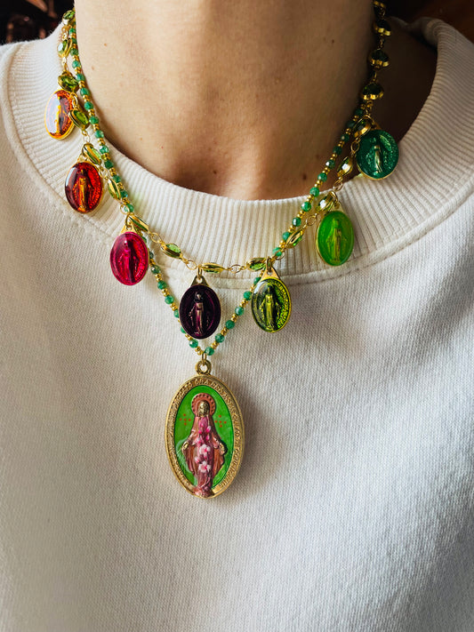 COLLANA CON MEDAGLIA MIRACOLOSA Verde