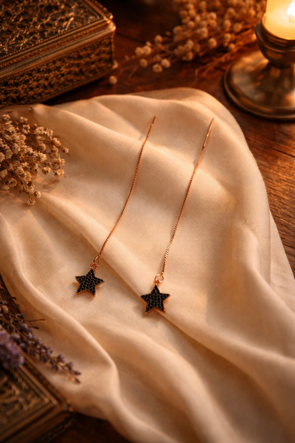 ORECCHINI SALISCENDI BLACK STAR -arg.925 oro rosa