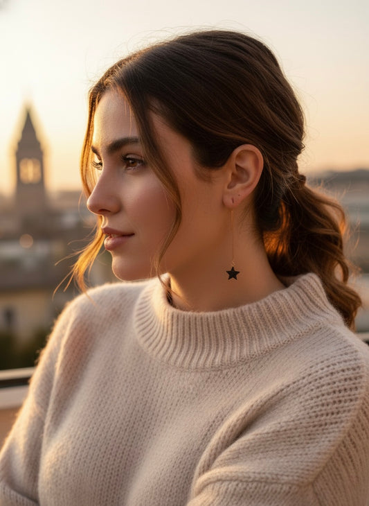 ORECCHINI SALISCENDI BLACK STAR -arg.925 oro rosa