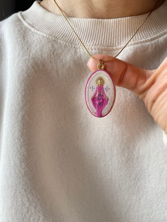 COLLANA CON MEDAGLIA MIRACOLOSA DIPINTA A MANO