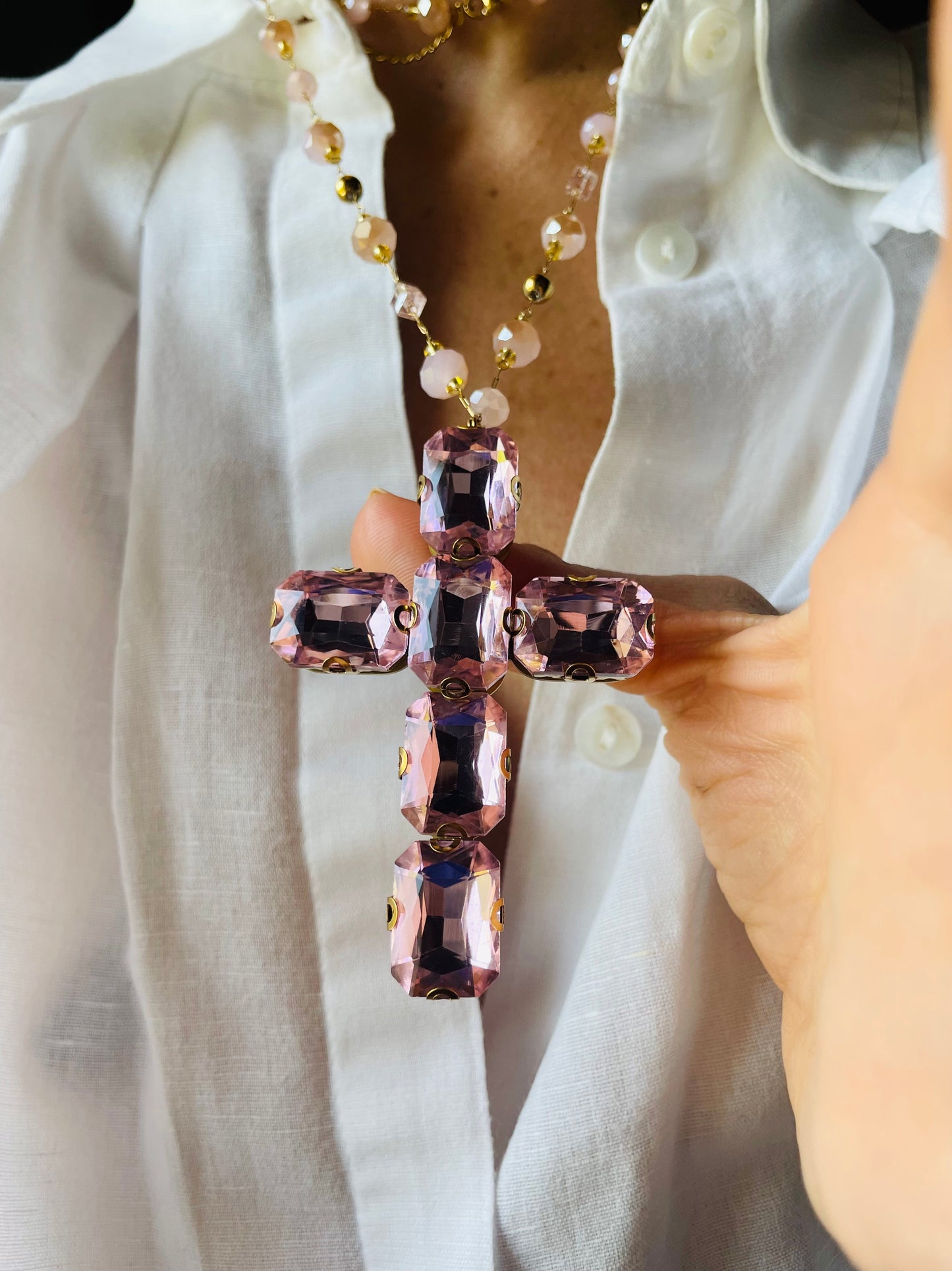 COLLANA CROCE ROSA