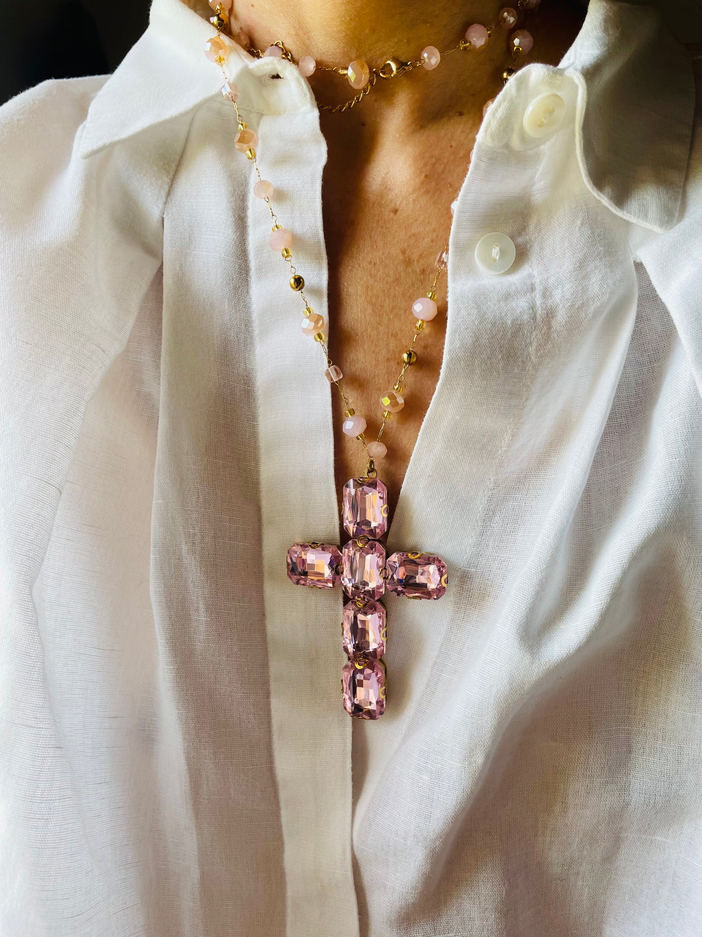COLLANA CROCE ROSA