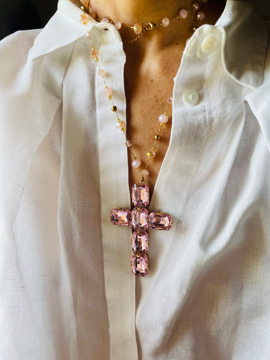 COLLANA CROCE ROSA