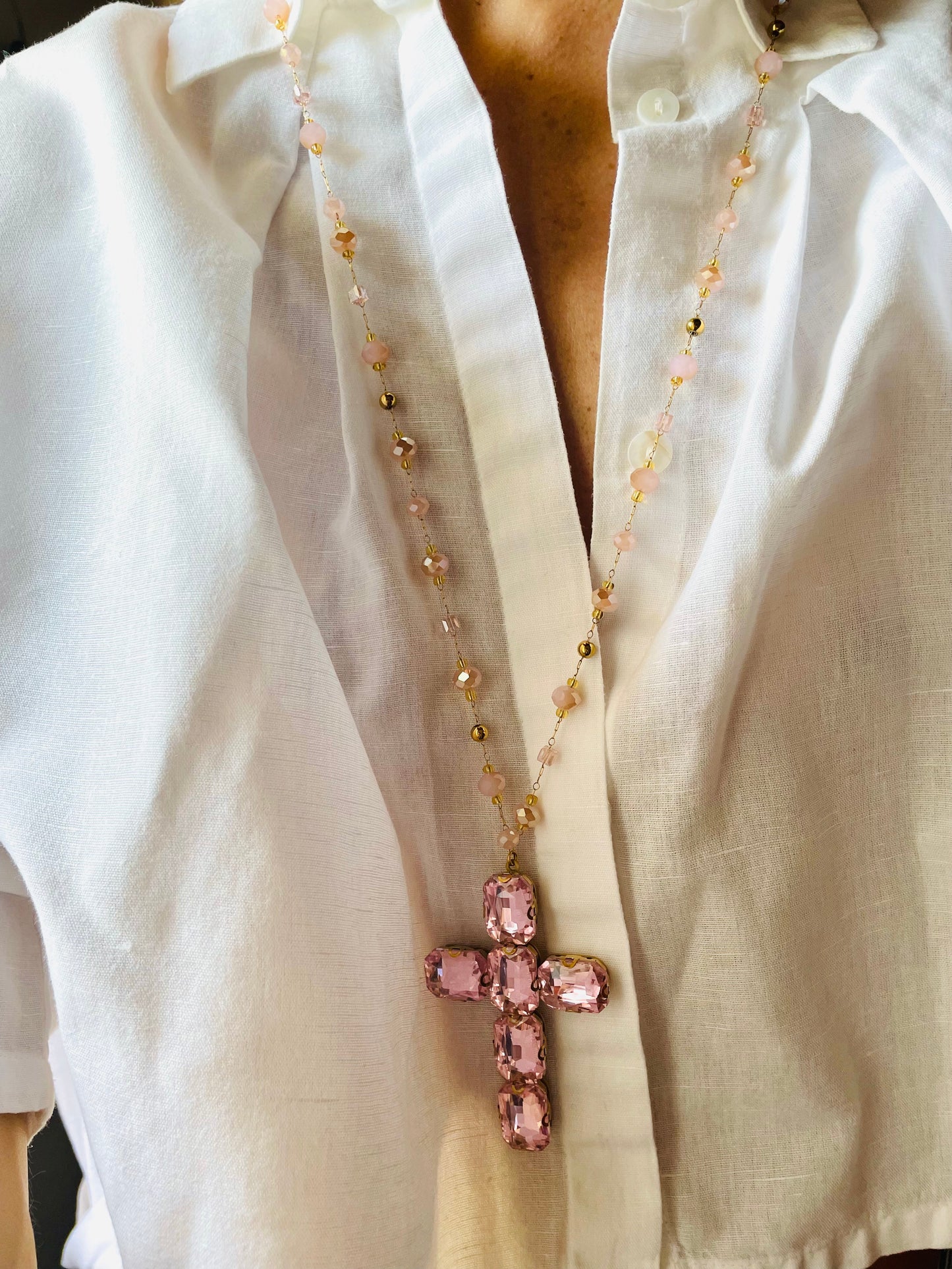 COLLANA CROCE ROSA