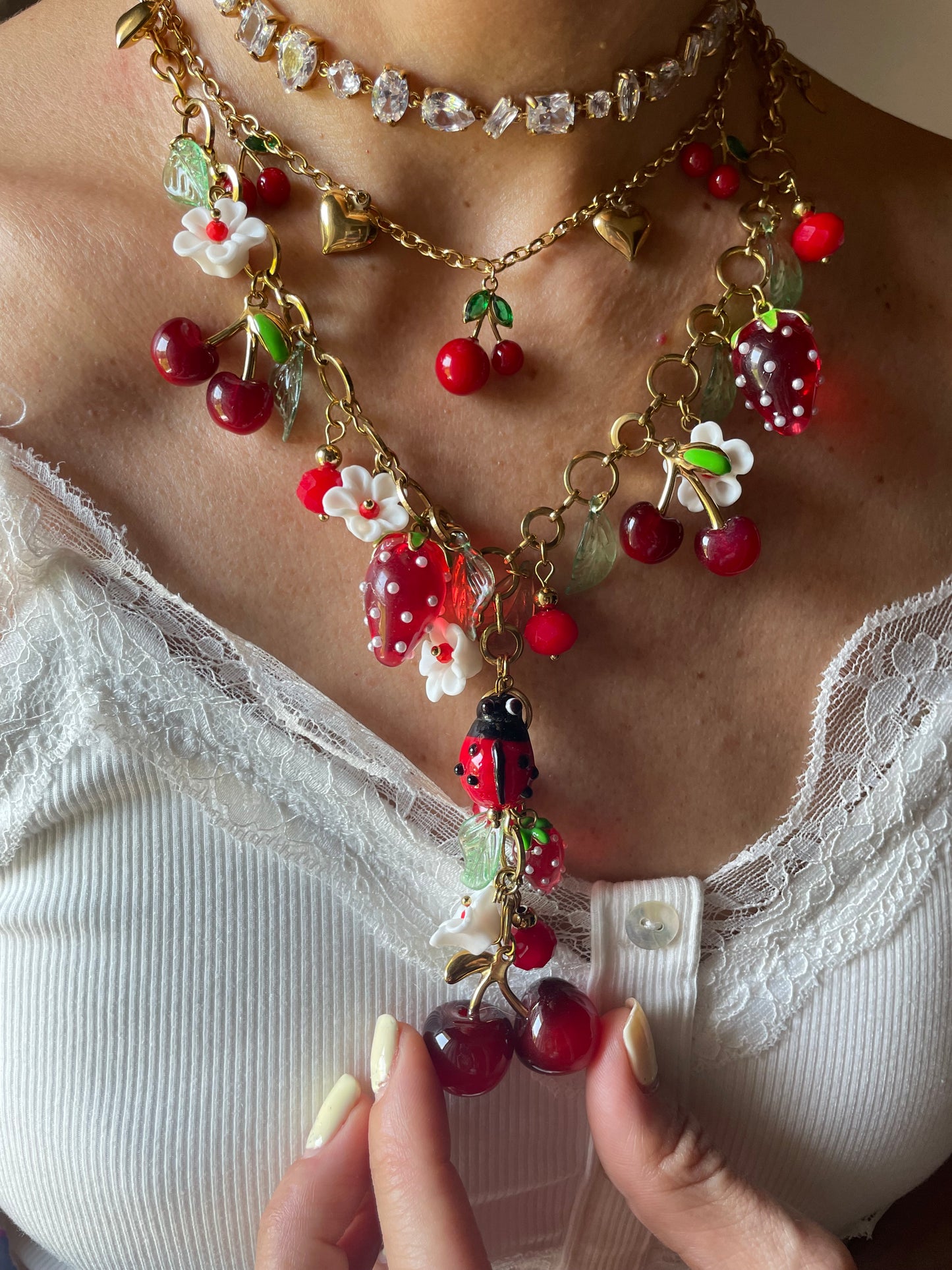 COLLANA CILIEGIE E CUORI