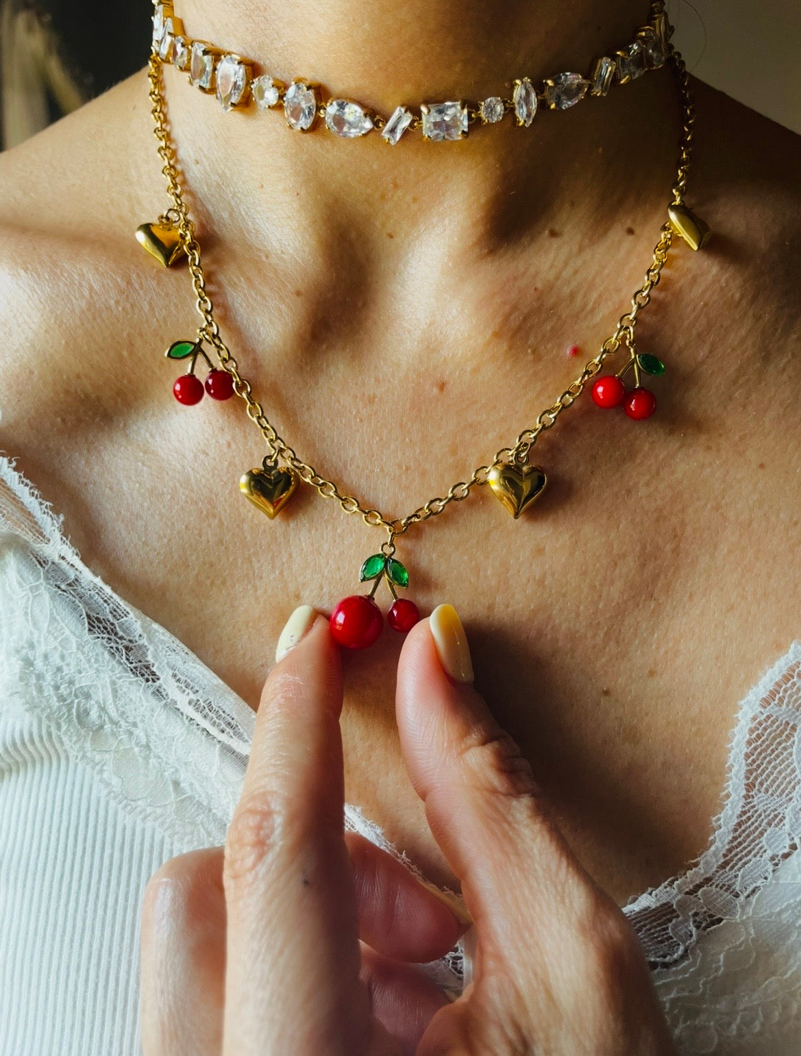 COLLANA CILIEGIE E CUORI