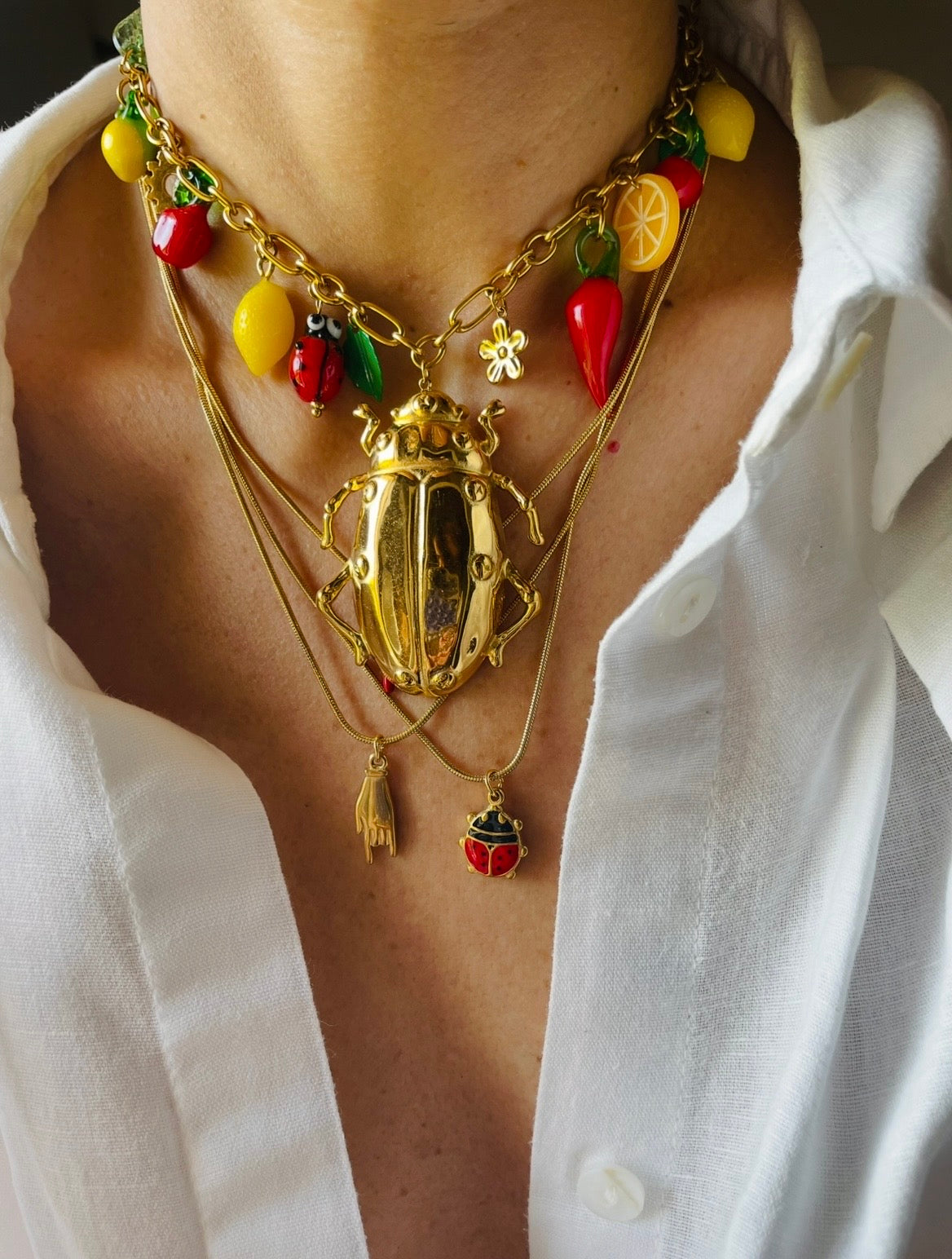 COLLANA TRE FILI PORTAFORTUNA