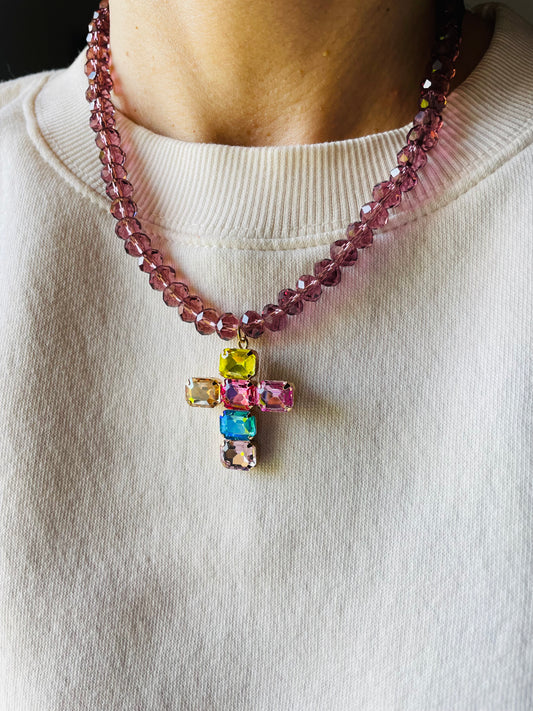 COLLANA CRISTALLI E CROCE
