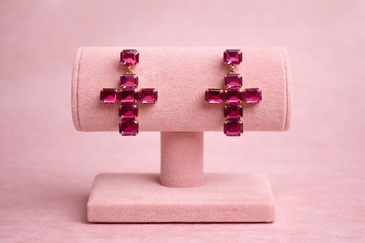 ORECCHINI CROCE FUCSIA