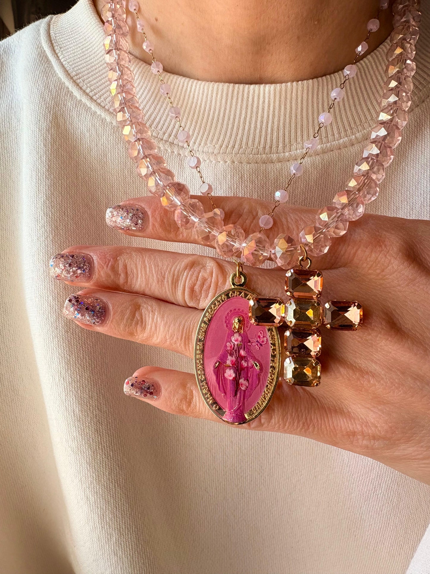 COLLANA CRISTALLI E CROCE